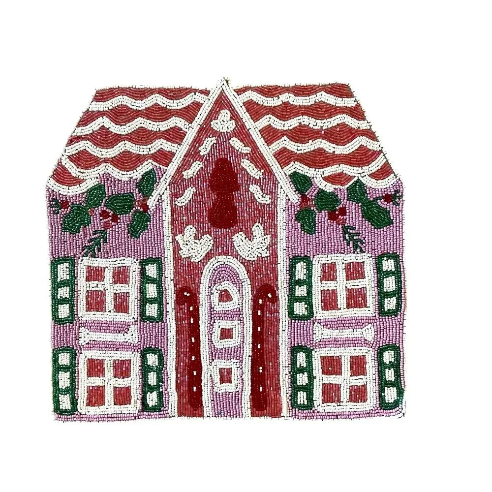 Tiramisu Pink Gingerbread Beaded Placemat 12x15 Christmas Holiday Decor New